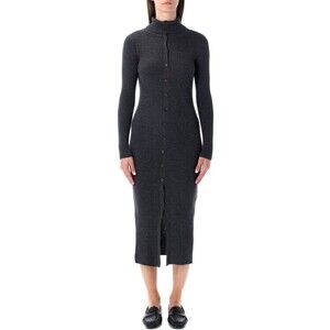 Sessùn Charcoal Ribbed Knit Midi Dress With Buttons - NWT